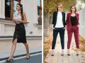 Eleganckie stylizacje na imprezę w lokalu: czarna spódnica z zamkiem i szpilki lub garnitur w granacie lub bordo.