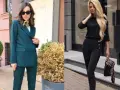 Eleganckie stylizacje, które podpowiedzą, jak się ubrać do sądu. Dwie kobiety w garniturach i eleganckich spodniach.
