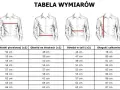 Tabela rozmiarów koszul męskich Slim Fit: kołnierzyk, klatka, biodra, talia, długość całkowita i rękawa.