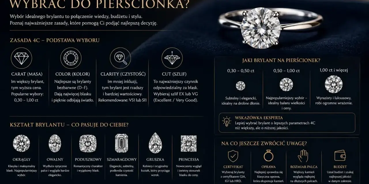 Porównanie cyrkonii i brylantów: wybór idealnego kamienia do pierścionka. Poznaj zasady 4C i kształty kamieni.
