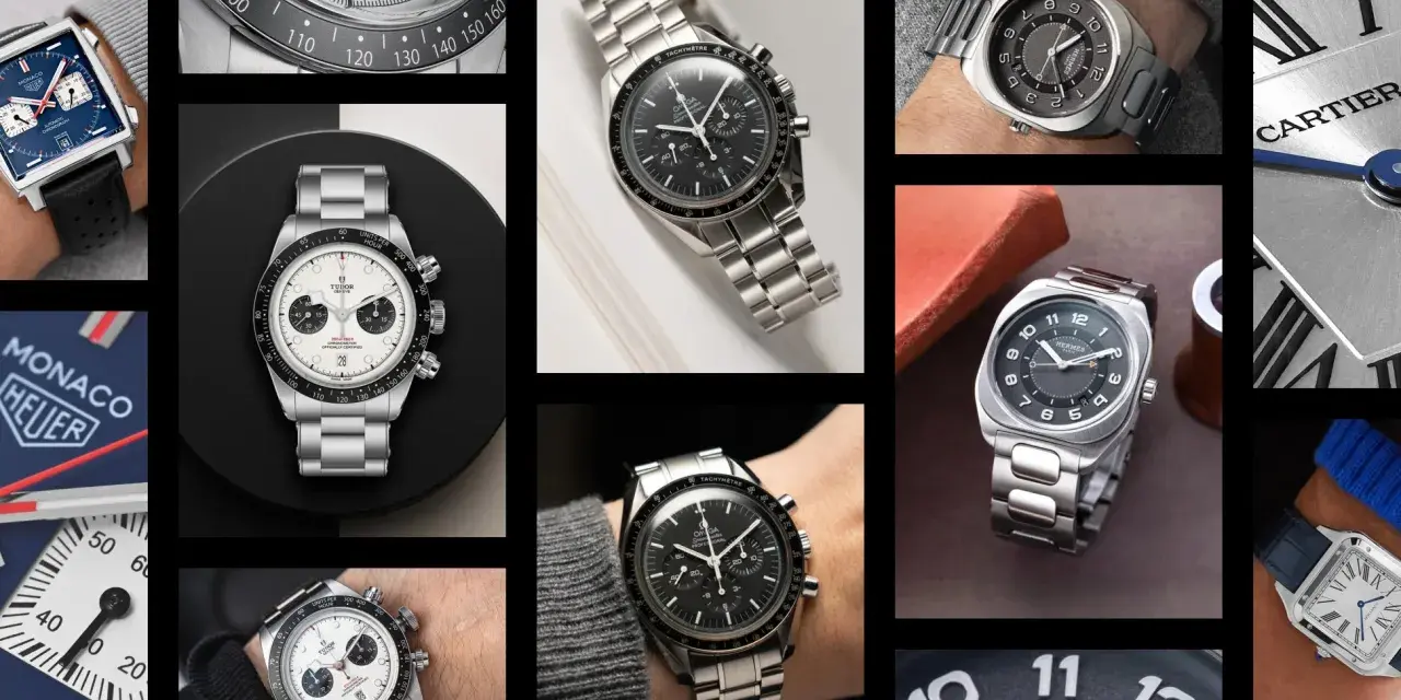 Kultowe zegarki męskie: Heuer Monaco, Omega Speedmaster, Tudor Chronograph, Hermes i Cartier.