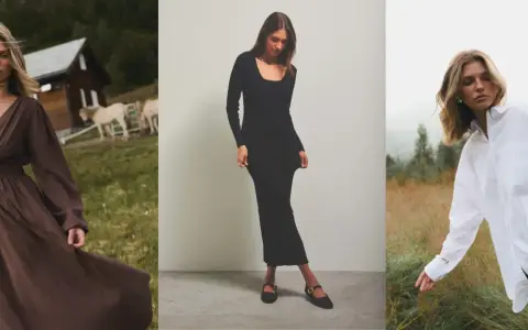 Elegancka sukienka na Wigilię firmową: brązowa maxi, czarna dopasowana lub biała koszula oversize.