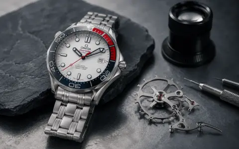 Zegarek Omega Seamaster z mechanizmem i narzędziami. Dowiedz się, jak zmniejszyć bransoletę w zegarku, by idealnie pasowała.