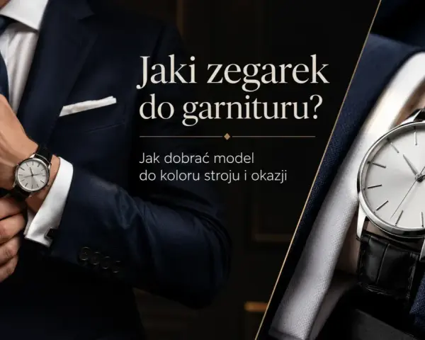 Elegancki mężczyzna w granatowym garniturze i białej koszuli, z klasycznym zegarkiem na nadgarstku. Dowiedz się, jak nosić zegarek do koszuli.