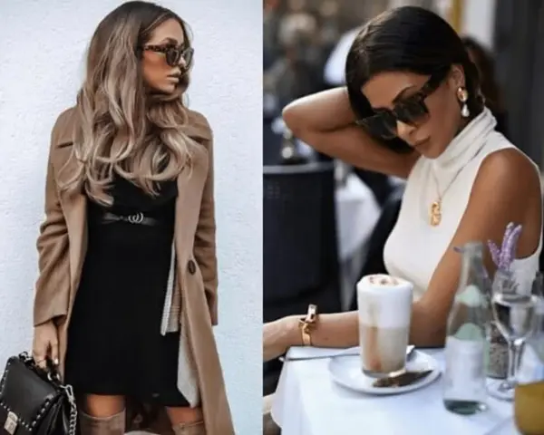 Elegancko do restauracji ze znajomymi: płaszcz, mała czarna i stylowe dodatki.