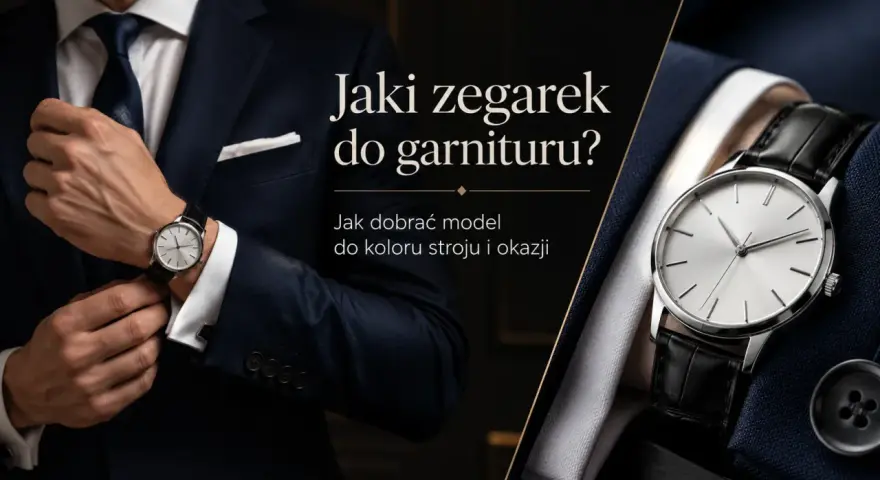 Elegancki mężczyzna w granatowym garniturze i białej koszuli, z klasycznym zegarkiem na nadgarstku. Dowiedz się, jak nosić zegarek do koszuli.