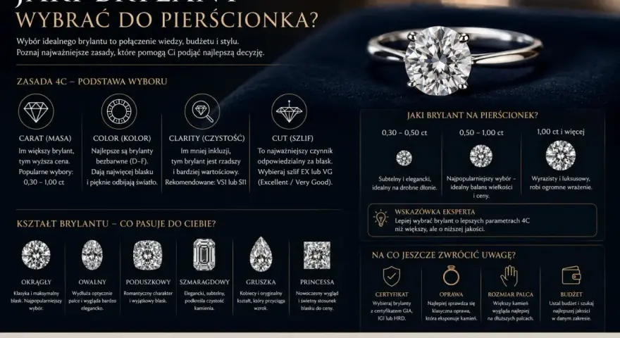 Porównanie cyrkonii i brylantów: wybór idealnego kamienia do pierścionka. Poznaj zasady 4C i kształty kamieni.