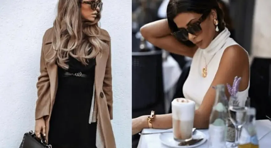Elegancko do restauracji ze znajomymi: płaszcz, mała czarna i stylowe dodatki.