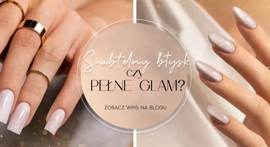 Dłonie z paznokciami w stylu glam rock, ozdobione złotą biżuterią. Wybierz subtelny błysk lub pełen glam.